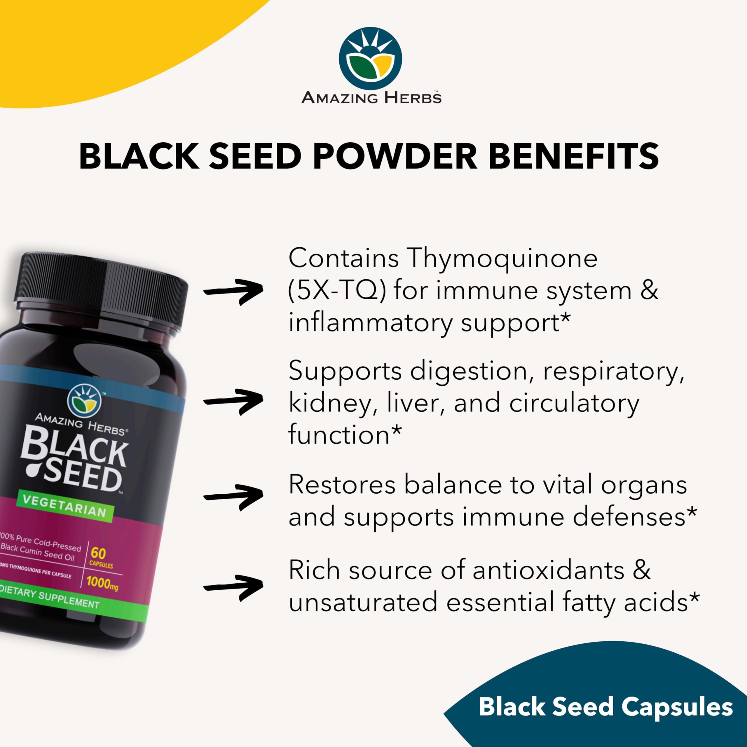 Amazing Herbs Premium Black Seed Oil - 60 Vegetarian Capsules, 1000 mg — Amazon image 5