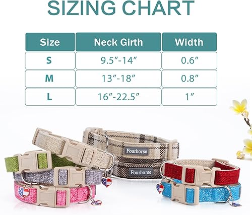Miniatura 6 de Fourhorse Collar de algodón para perros pequeños, medianos y grandes, ajustable, suave con hebilla de liberación rápida, collares para mascotas para