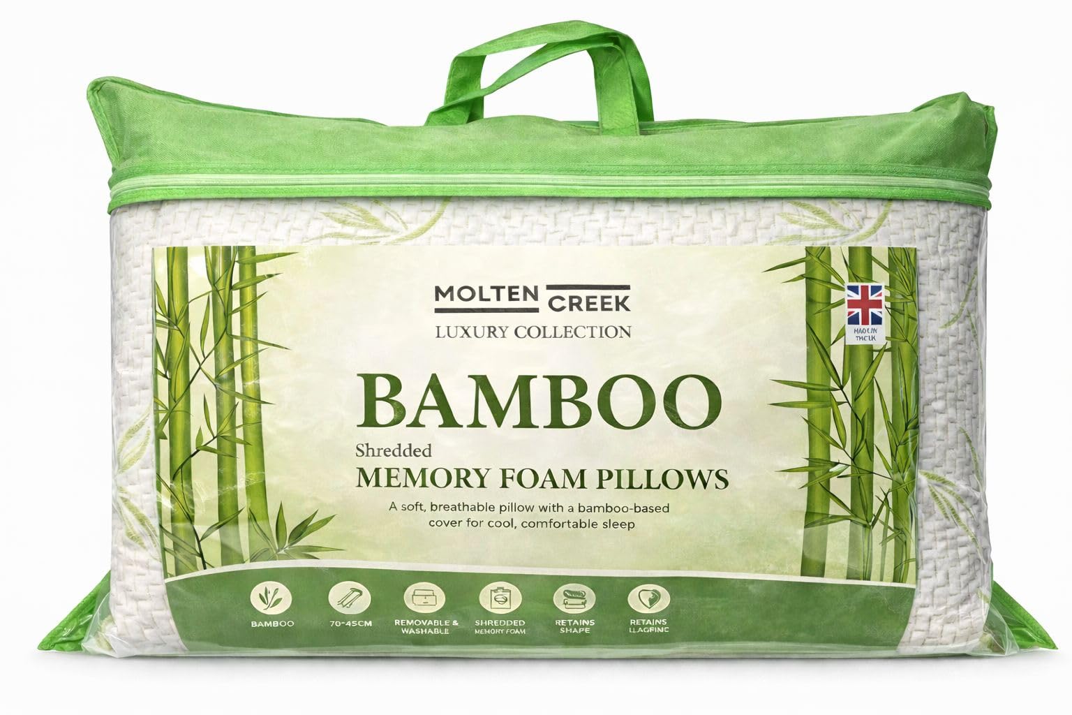 Molten Creek White Molten Creek® Bamboo Memory Foam Pillow, Shredded Filling, Hypoallergenic Neck Support, 48X74cm (1)