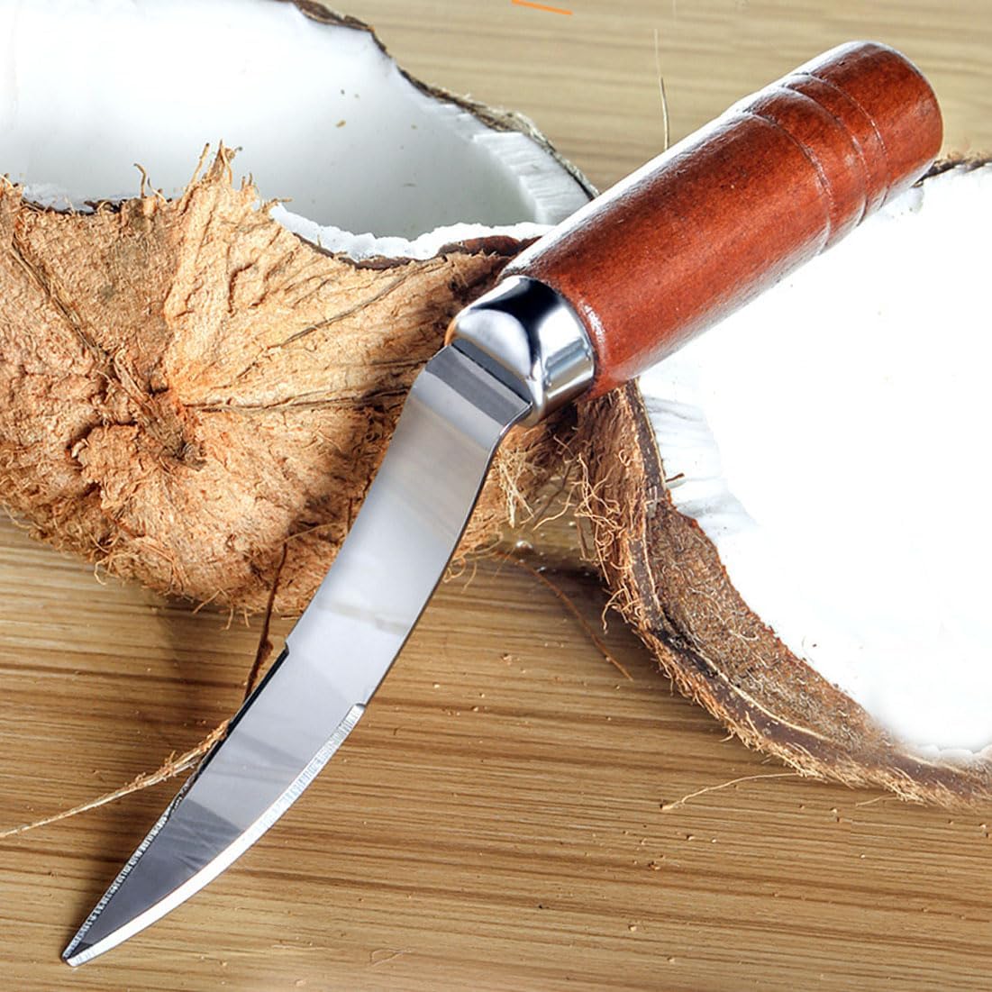 Coconut Tool,2 PCS Stainless Steel Coconut Puncher and Coconut Meat Remover,Reusable Coco Drill Punch Tool with Durable Wooden Handle Easy and Fast
