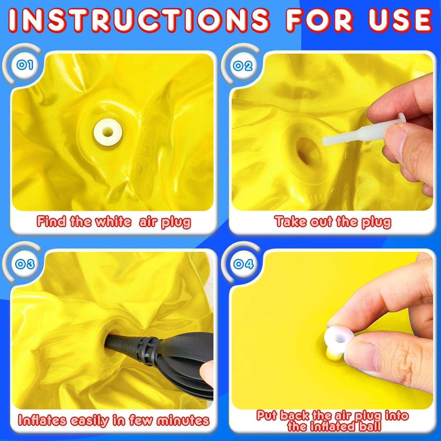 Lewtemi 3 Pcs 31 Inch Bouncing Ball with Handle, Outdoors Hopper Jumping Hopping Ball and Air Pump for Sports Exercise (Red, Blue, Yellow)