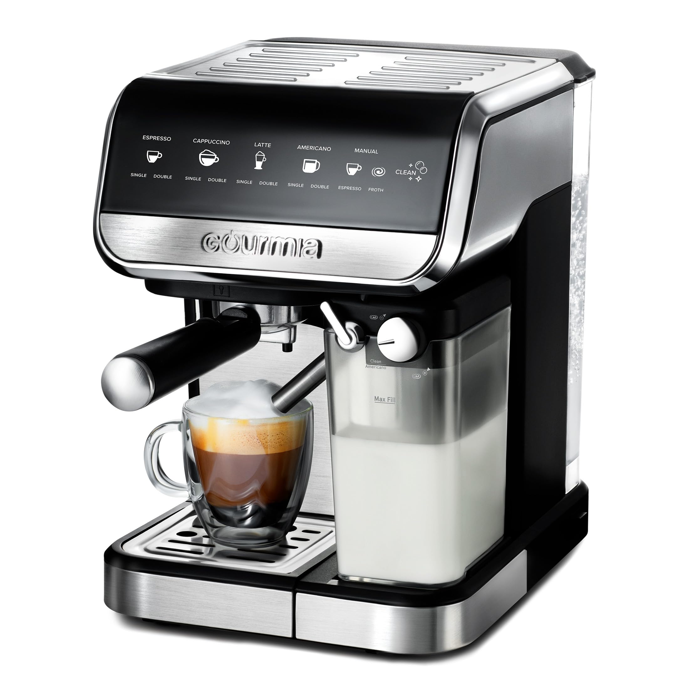 2023 New Espresso Machine, All-In-One, Digital Display, 8 in 1 Cappuccino, Latte & Espresso, Americano Maker with Automatic Milk Frothing Build-In, Auto Clean cycle, 1.9 L Reservoir