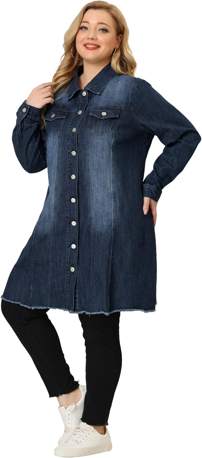 Agnes Orinda Women's Plus Size Denim Jacket Casual Long Distressed Button Up Pockets Jean Jackets Fall Outfits - Image 3