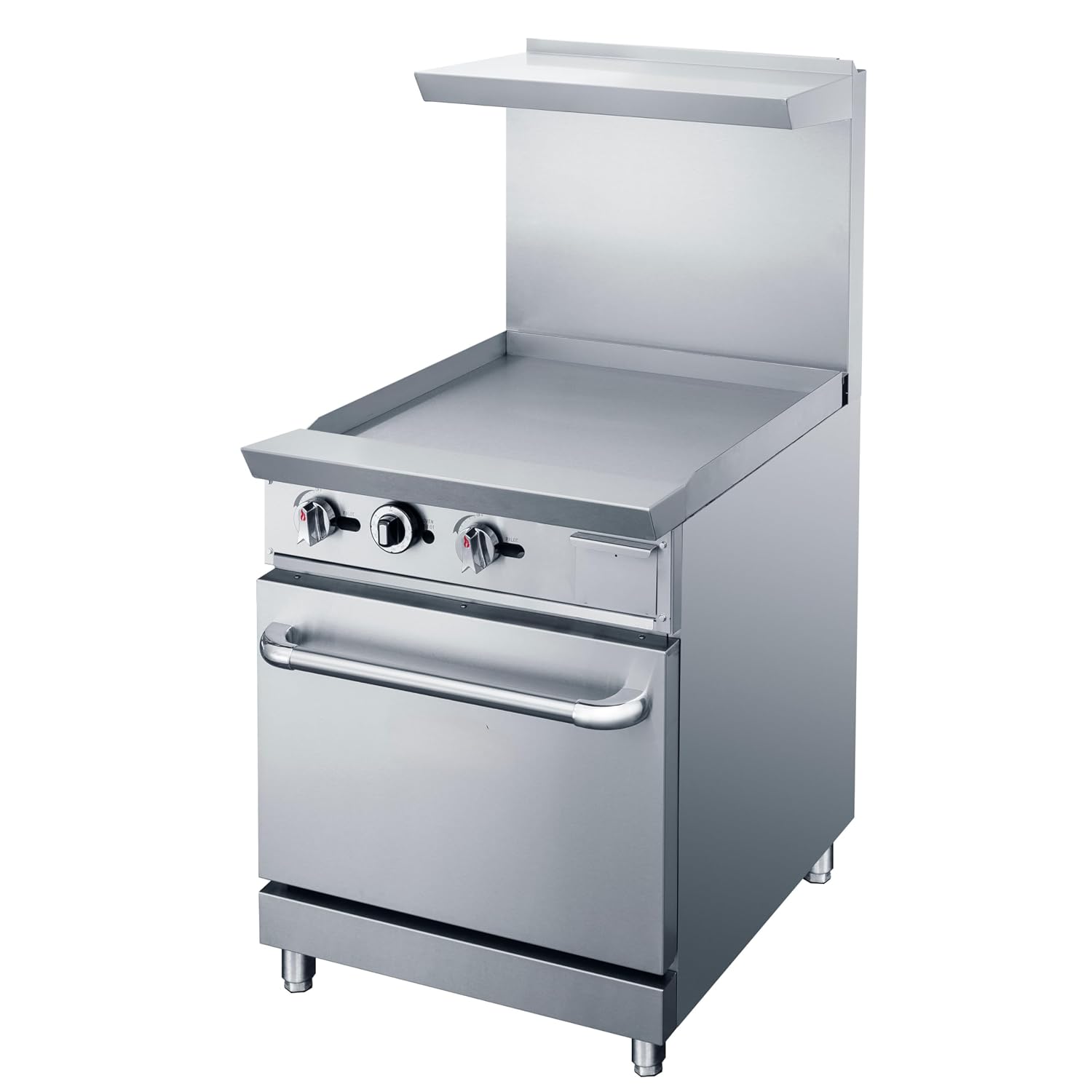 A-to-Z Supply 289-DCR24-GM 24" Gas Range with 24" Griddle, Stainless Steel, 12"x12" Removable Cast Iron Grates, Chrome Oven Racks, 175°F-500°F Oven, 6" Casters for Commercial Kitchens