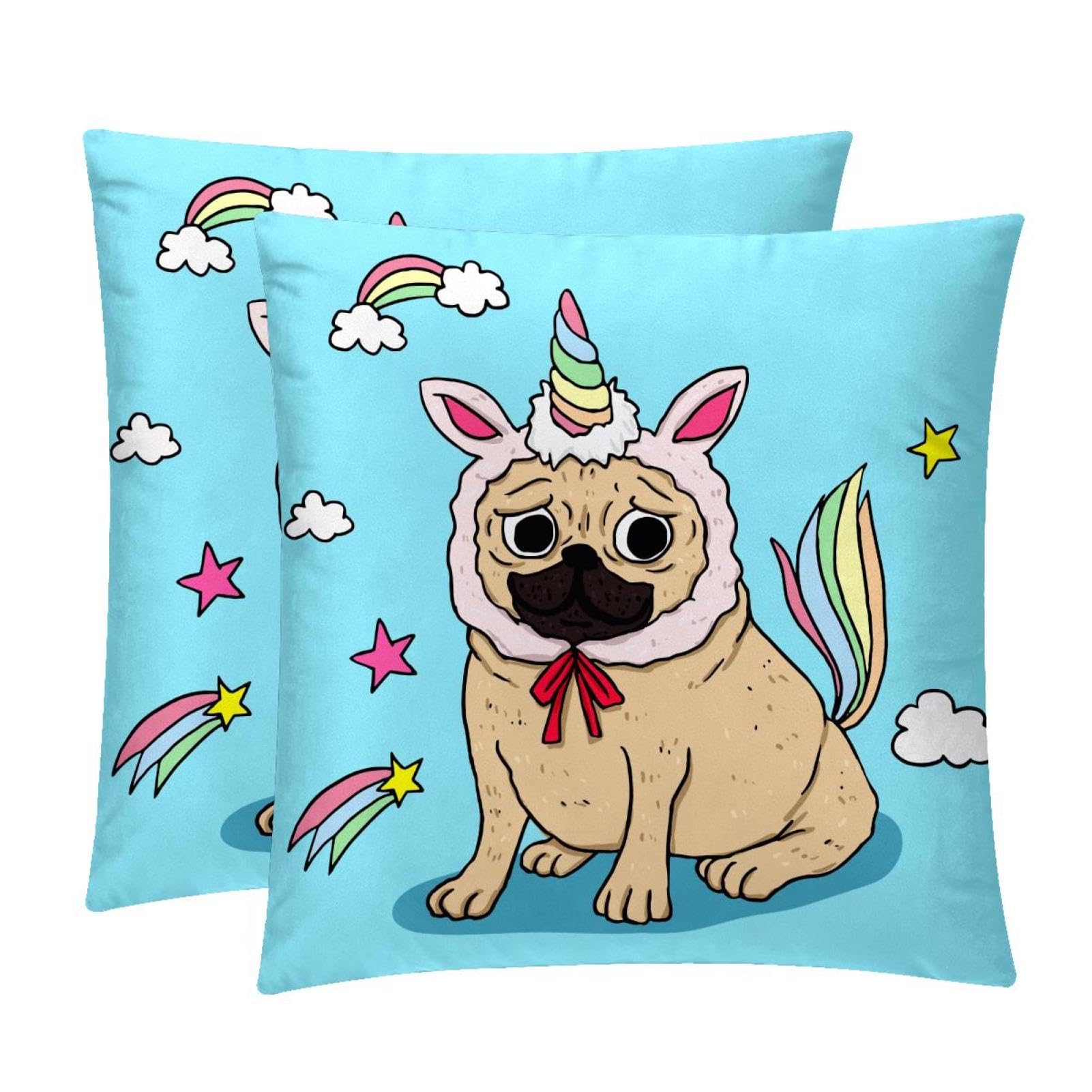 TDGKPZ Blue Dog Unicorn Throw Pillow Covers 2 Pack Cushion Cases Decorative Pillow Cases Home Decor 40x40cm