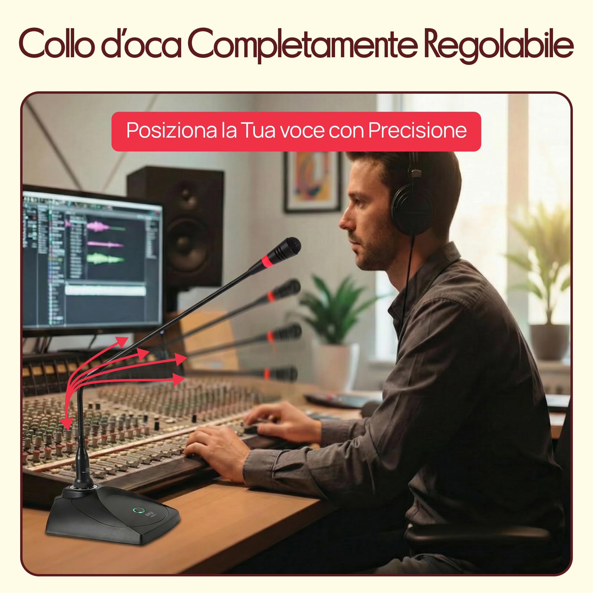 Pyle Microfono Professionale a Collo d'Oca da Tavolo, Microfono a Condensatore con Filtro Pop, Cavo XLR a 6,35 mm, Karaoke, Conferenze, Studio