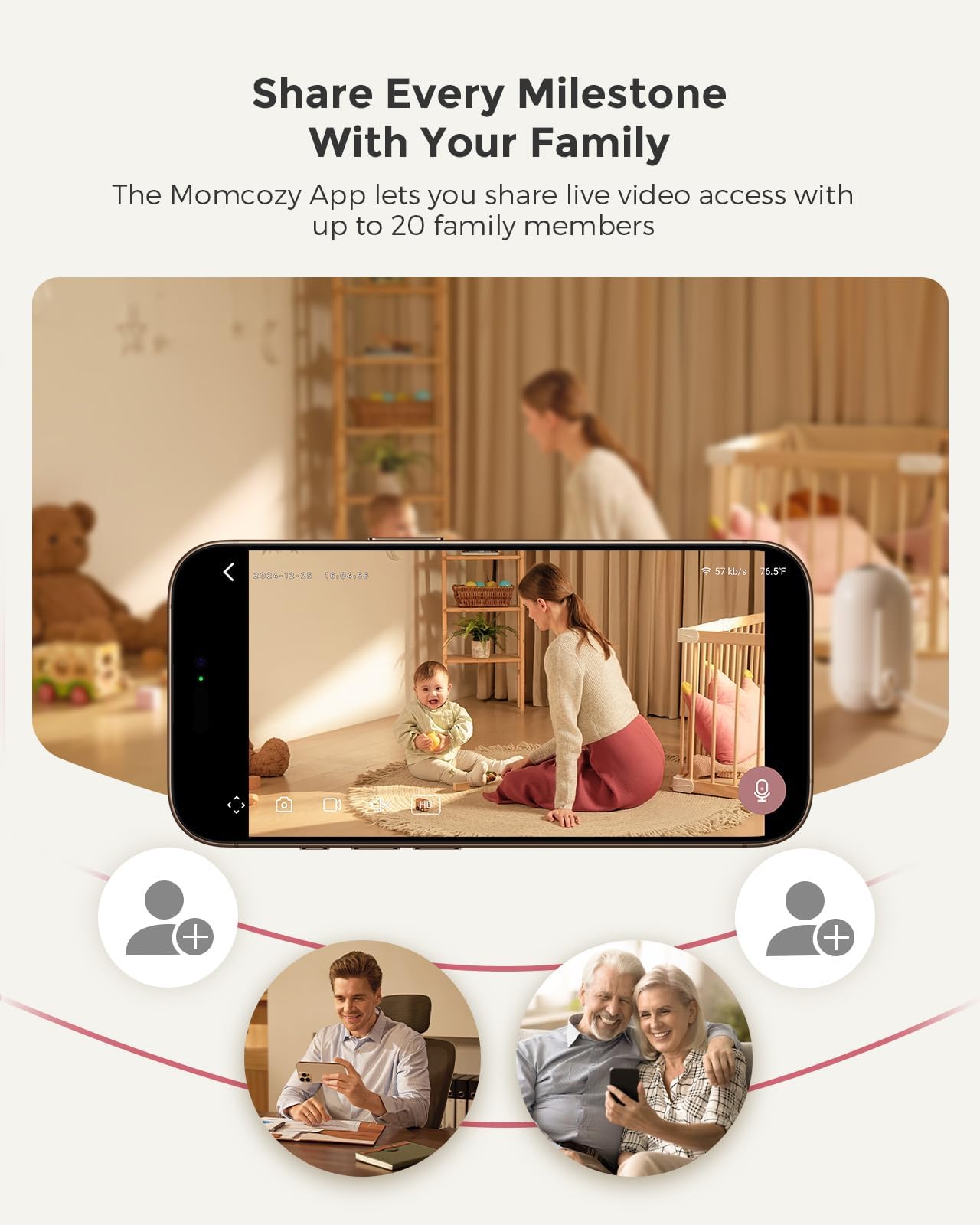 Momcozy BM04 elektroniczna niania z kamerą, Smart WLAN monitor dla niemowląt, ekran 5-1080p, z uchwytem ściennym, rozpoznawaniem ruchu i pisania, strefa bezpieczeństwa, wyraźna widoczność w nocy