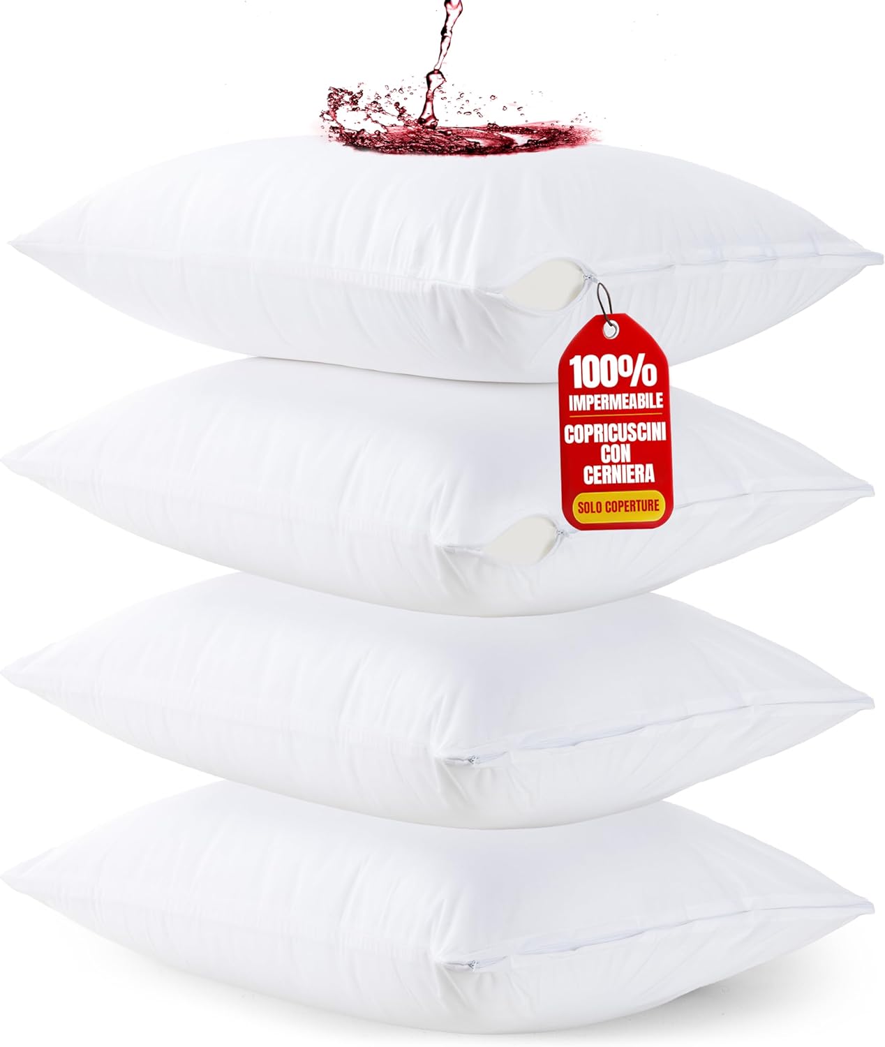 Utopia Bedding Copricuscini Letto Impermeabili 50 x 80 cm - Confezione Da 4 - Protezioni Federa Cuscino Con Cerniera - Copricuscini Anti-insetti Del Letto