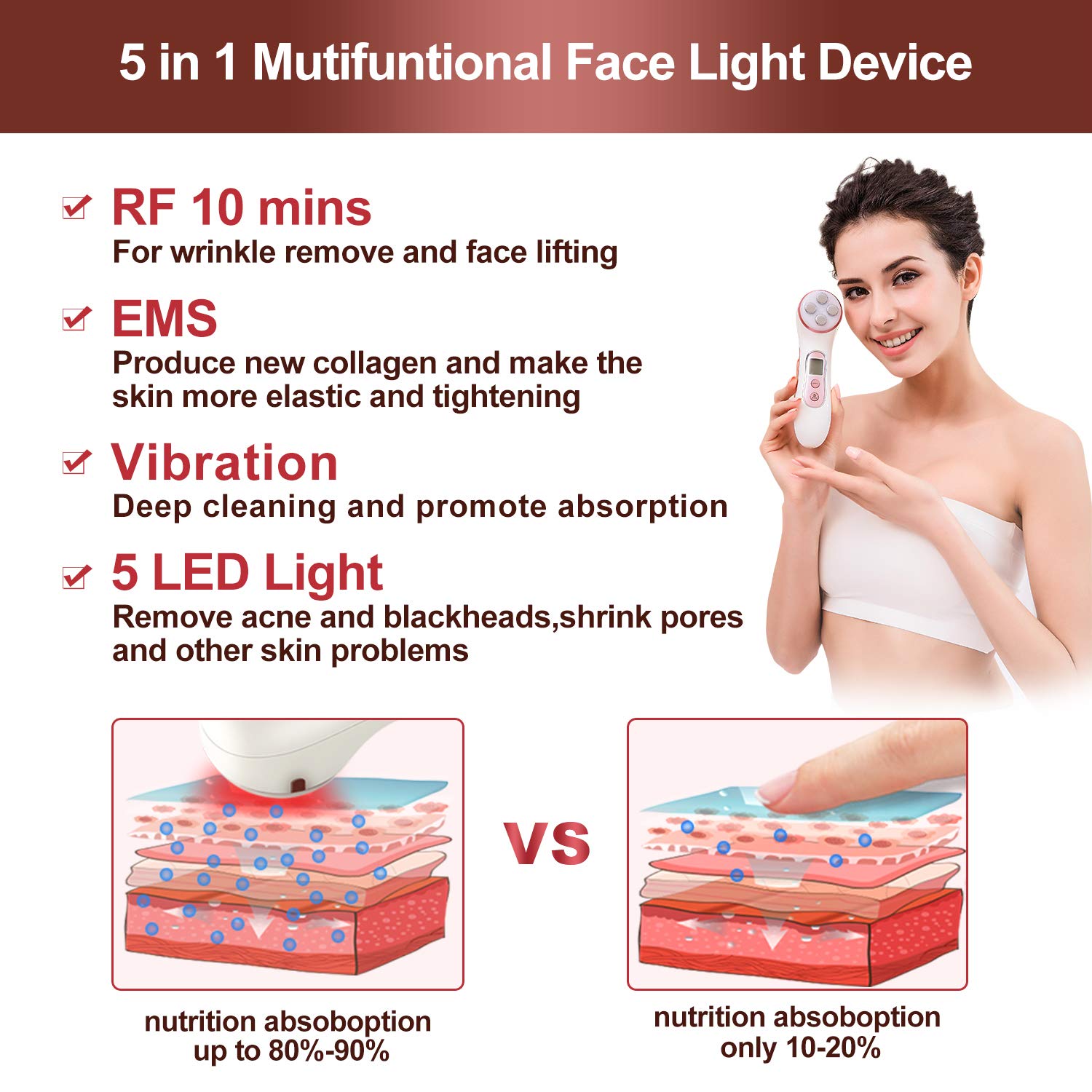 High Frequency Facial Machine 5 in 1 Facial Massager Micro-Current Recharable Facial Frequency Device