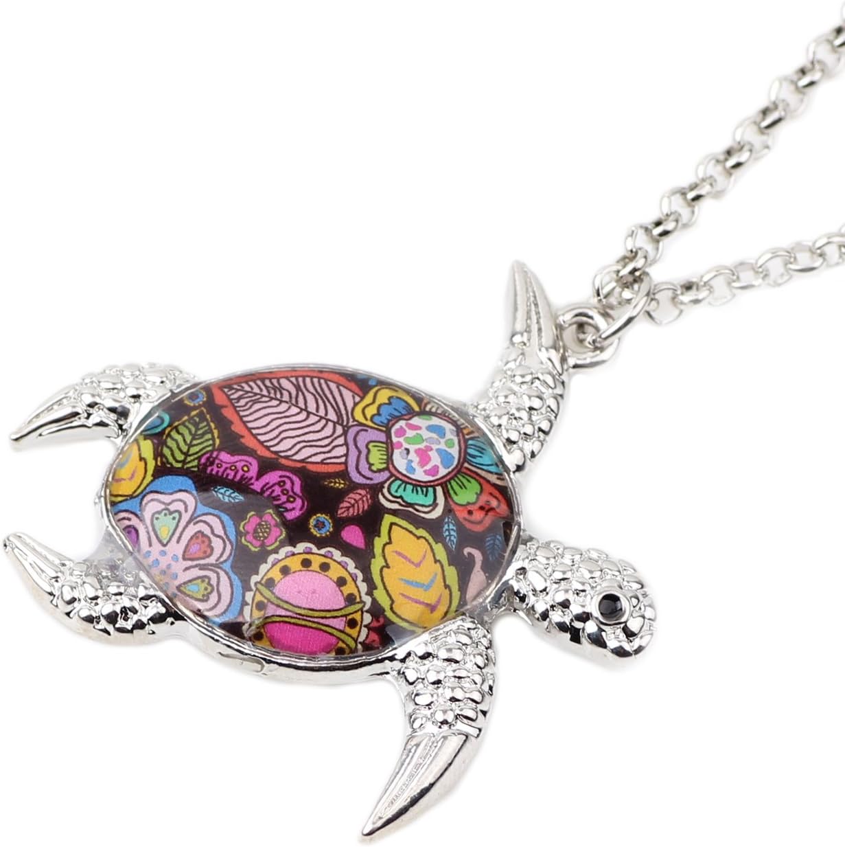 BONSNY Enamel Chain Sea Ocean Floral Turtle Necklace Pendant For Women Charms Fashion Jewelry Gifts - Image 3