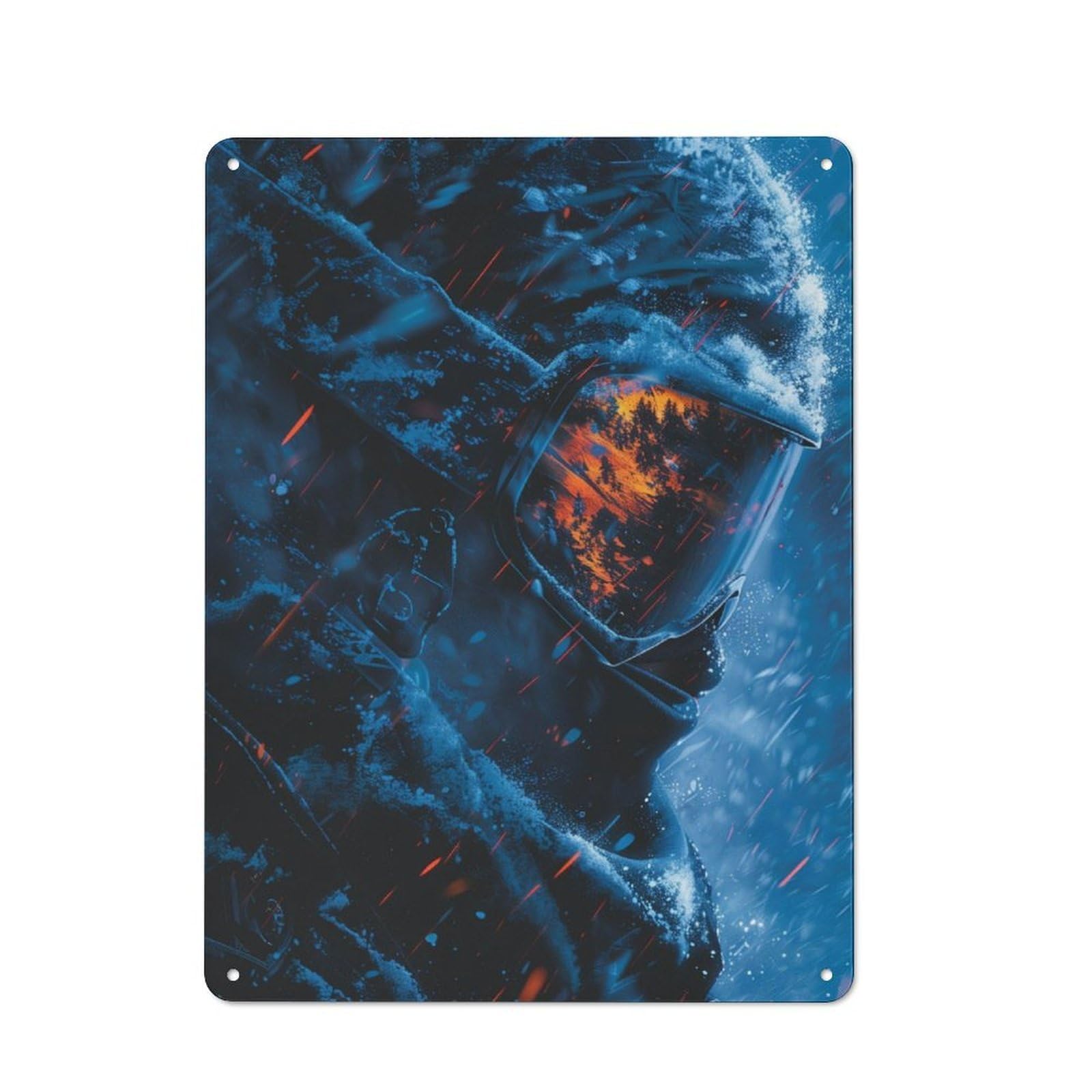 Junmoney Storm Skier Digital Art For Lounge Or Reading Corner, Rustic Tin Sign 40X30cm, For An Autumn Update To Lounge And Reading Corner