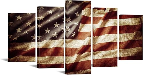 VVOVV Wall Decor 5 impresiones artísticas de pared en lienzo con bandera estadounidense vintage, decoración de pared patriótica de 40 x 22 pulgadas,