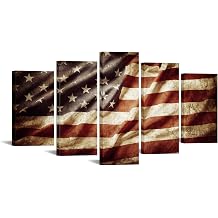 VVOVV Wall Decor 5 pcs Vintage American Flag Canvas Wall Art Prints Patriotic Wall Decor 40"x22" Home Office Living Room Bedroom Wall Decor
