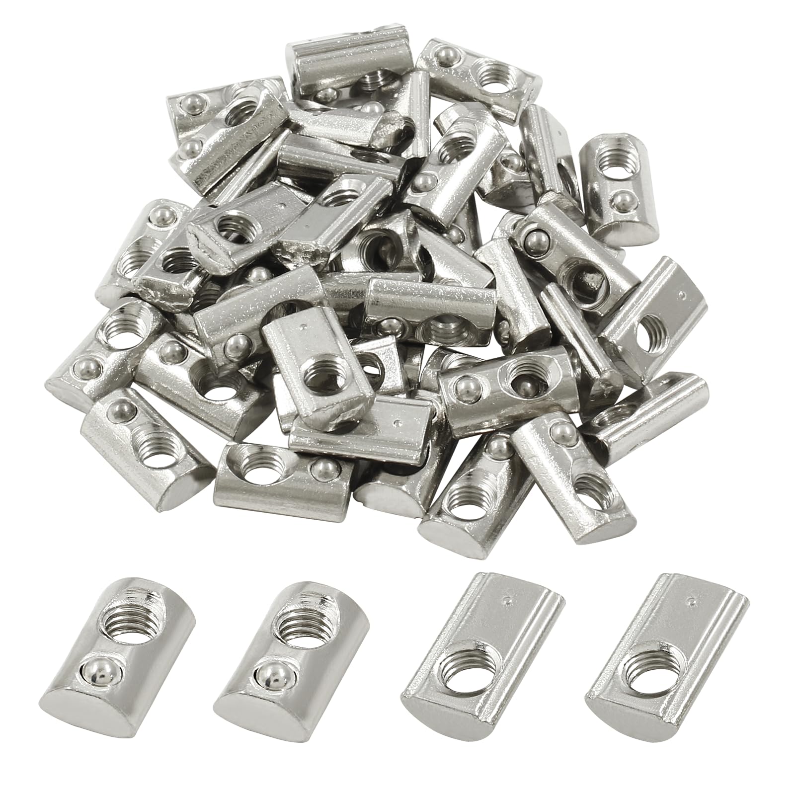 Zorveiio 100Pcs 2020 Series Half Round Roll in Spring M5 T Nuts,Roll in Spring T Slot Nut,M5 T Spring Nuts Fastener Nut Assortment for Aluminum Profile,3D Printer,CNC Router