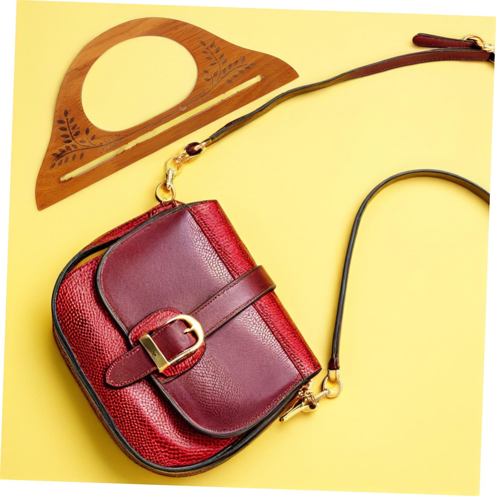 Gatuida 4 Piezas Asas de Madera para Bolsos de Ganchillo y Tote Mango Forma D con Diseño Tallado Accesorios de Repuesto para Bolsos Hechos Mano
