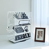 Vista 9 de MOOCA Escaparate de gafas acrílicas giratorias de 360 grados con 4 estantes extraíbles y cerradura de llave, vitrina acrílica, ideal para gafas