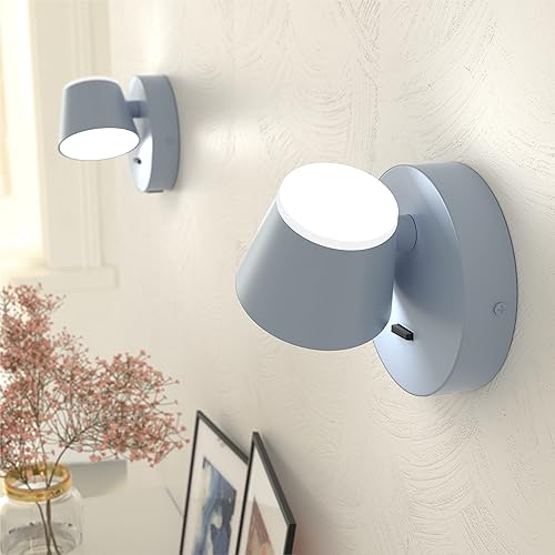 Miniatura 7 de URSOLA Juego de dos lámparas de pared, apliques de pared LED con interruptor de encendidoapagado, puerto de carga USB, 110 voltios, lámpara de pared