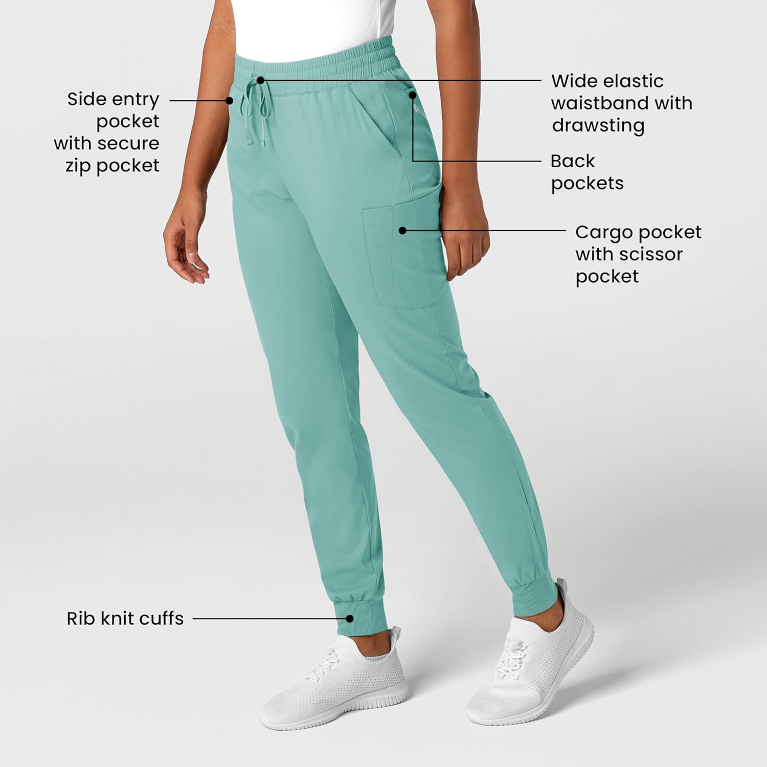 Wink Scrubs for Women, Boundless, Joggers Pants with Drawstring and 6 Pockets, Turquoise, XL - Image 5