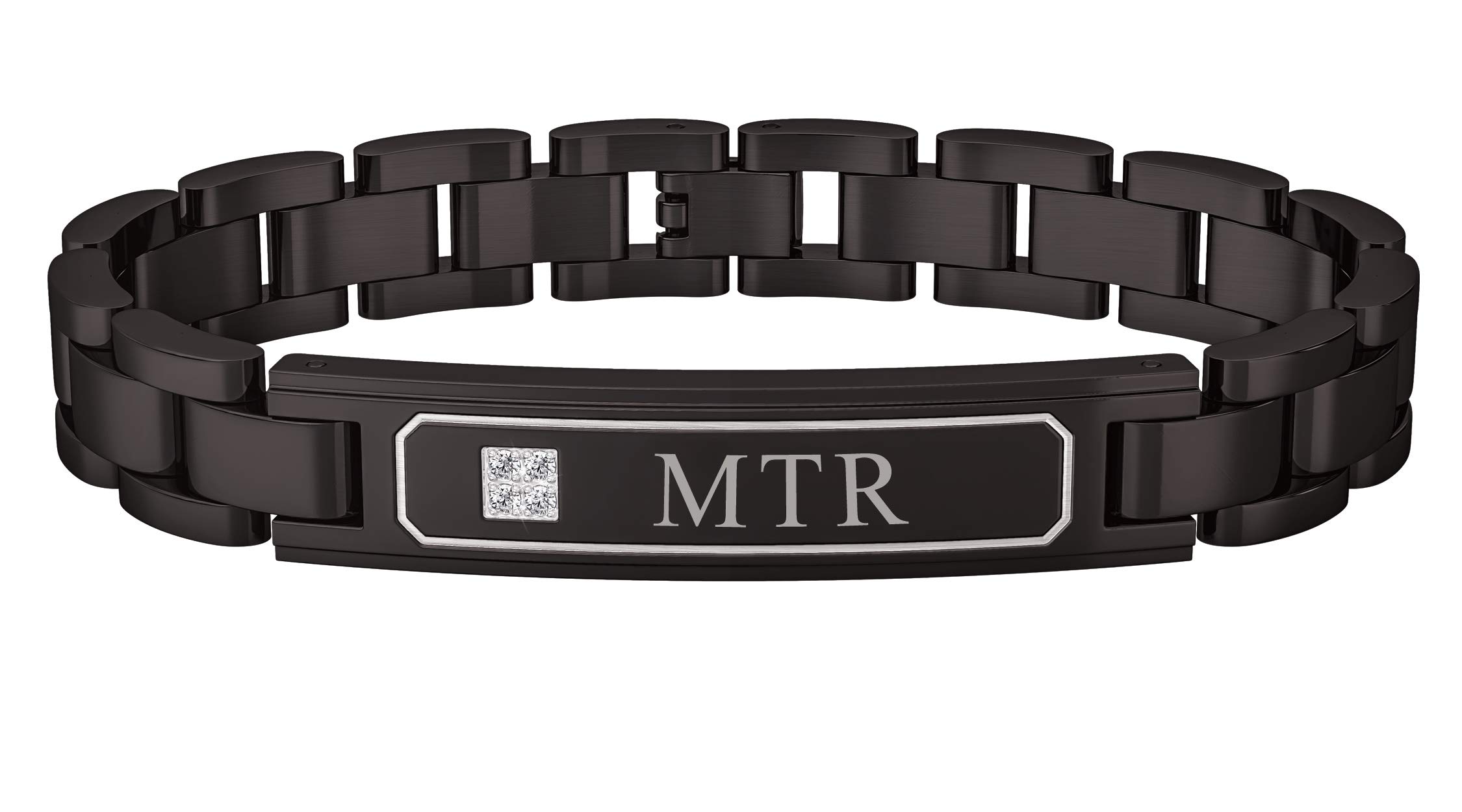 The Danbury MintGrandson Personalized Diamond Bracelet - Genuine Diamond - Black Stainless Steel - Monogrammed - Great Gift for Grandsons #6033
