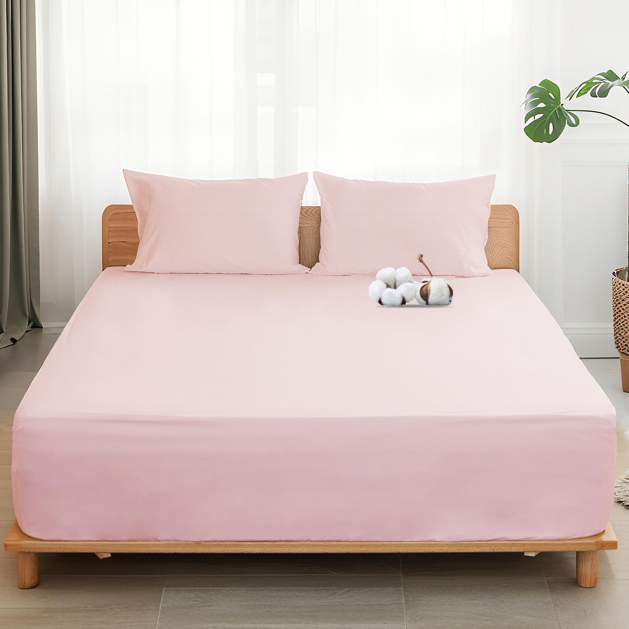 Sylvanora Egyptian Cotton Fitted Sheet,4 Corner Straps,Dark Pink,Super King