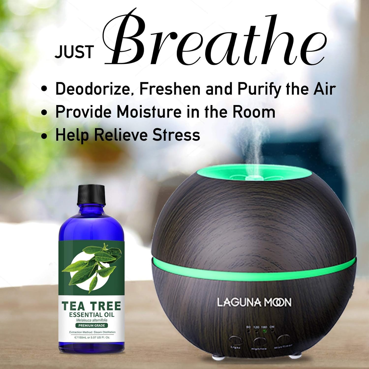 100% Pure Tea Tree Essential Oil (Large 5 oz) - Premium Grade Tea Tree Oil for Skin, Hair, Dry Scalp, Nail, Aromatherapy and Diffuser, Huge Bottle with Dropper, by Lagunamoon, 150ml, Package May Vary : Health & Household