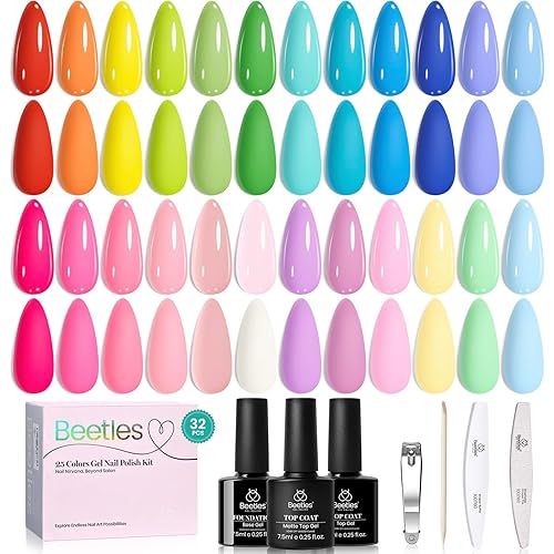 Beetles Pastel Gel Polish Set - Rustic Sonata 25 Easter Colors Yellow Orange Gel Polish with Base Coat Glossy & Matte Top Coat White Blue Pink DIY Salon Soak Off UV Led Nails Gifts for Women