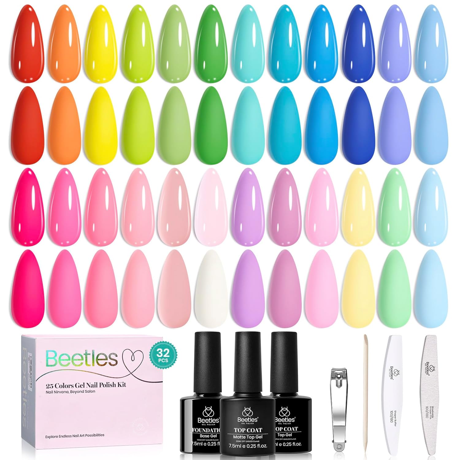 Beetles Pastel Gel Polish Set - Rustic Sonata 25 Summer Spring Trendy Colors Light Yellow Orange Jelly Gel Polish with Base Coat Glossy & Matte Top Coat DIY Salon Soak Off UV Led Nails