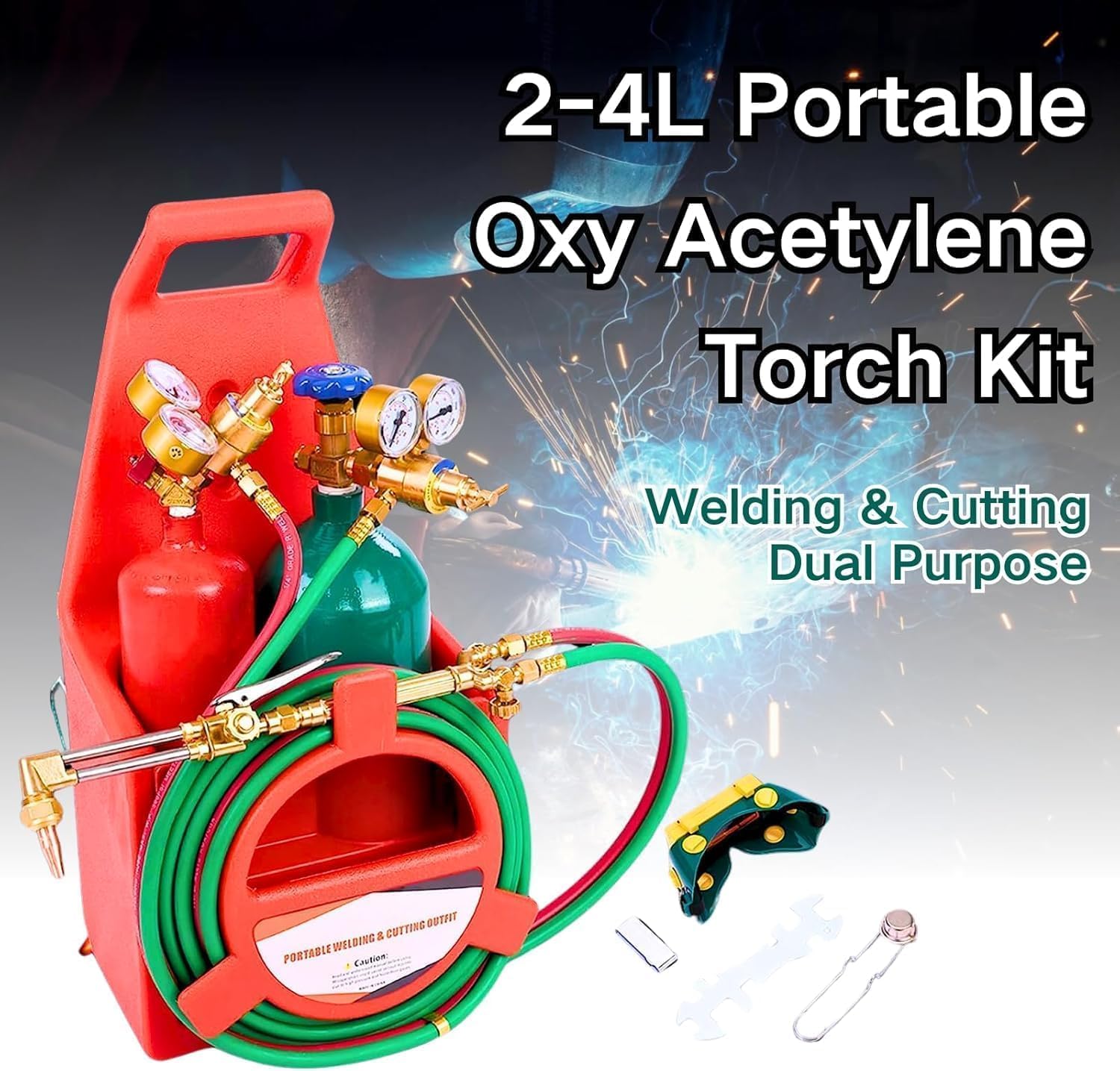 Oxyacetylene Torch Kit - Portable Welding Cutting Torch Kit with Gauges & Long Brass Nozzle, Oxy Acetylene Tanks, Regulators & Hoses, Oxy Acetylene Torch Set with Cutting Torches (US Fast Arrival)