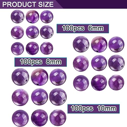 Miniatura 4 de AIXPROBEAD 100 cuentas de piedras preciosas naturales de amatista natural de 0.394 pulgadas para hacer joyas, cuentas redondas sueltas de piedra
