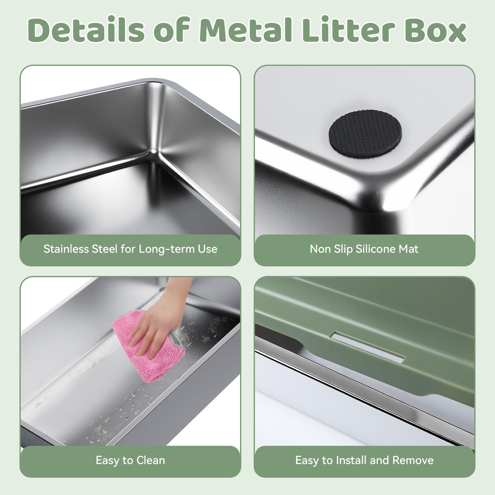 Homegroove XXXL Katzenklo Edelstahl, 70x50x30 cm Großes Katzenklo, Auslaufsichere Metall Katzentoilette für Große Katzen & Mehrkatzenhaushalte, Geruchsneutral & Einfach zu Reinigen (Grün)