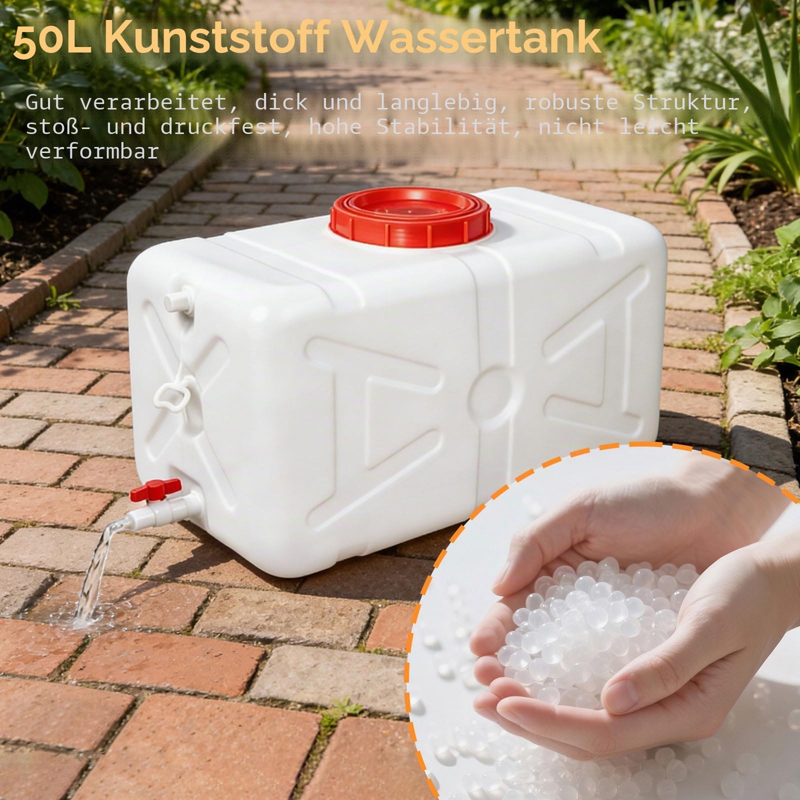 50L Wassertank Wasserbehälter, Wasserkanister mit Ablasshahn Schraubdeckel, HDPE Tragbarer Wasserbehälter, Kunststoff Wassertank für Camping, Wohnmobil, Wandern, Notfall & Haushalt (Weiß)