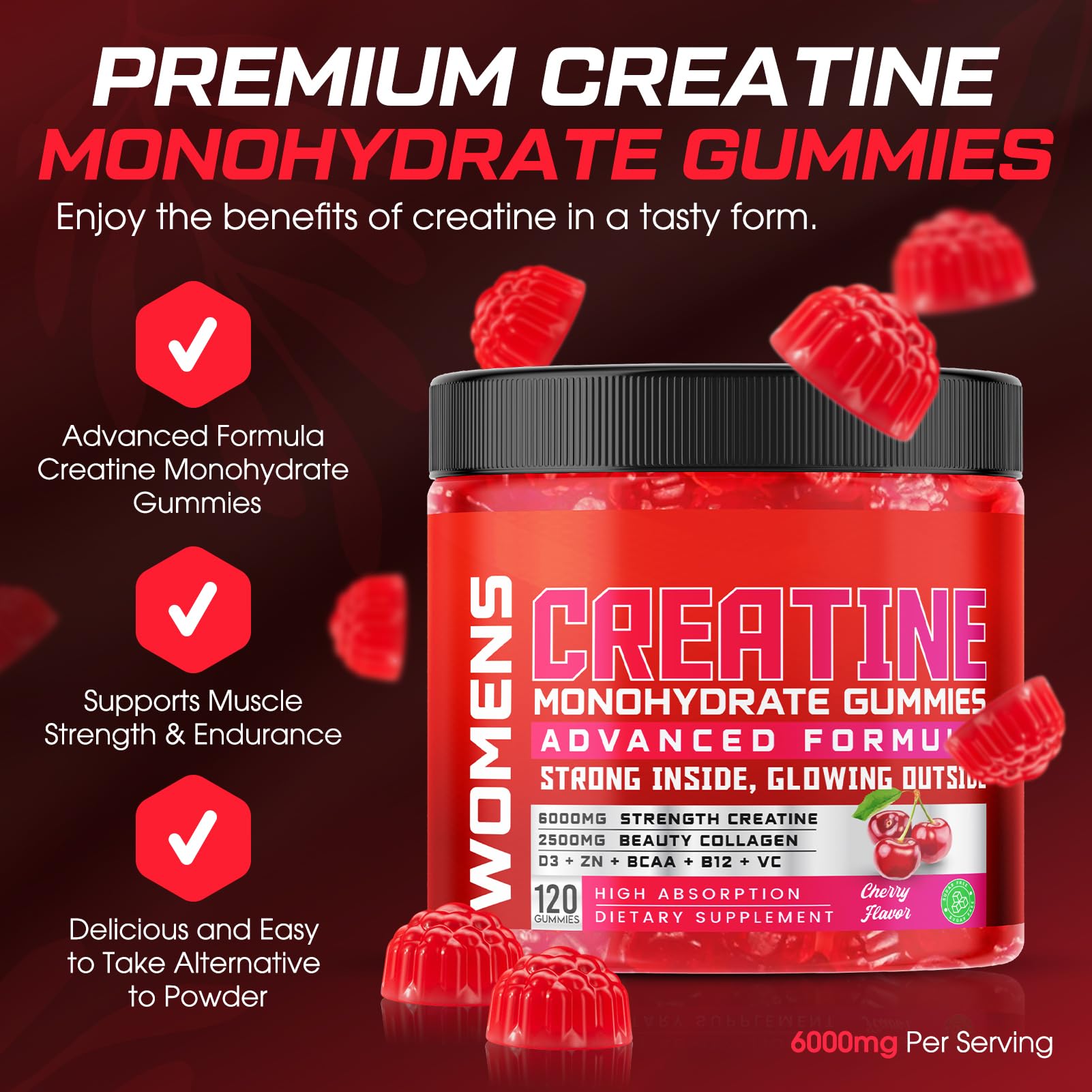 Creatine for Women, 6000mg Creatine Monohydrate Gummies with Collagen, BCAA — Amazon image 2