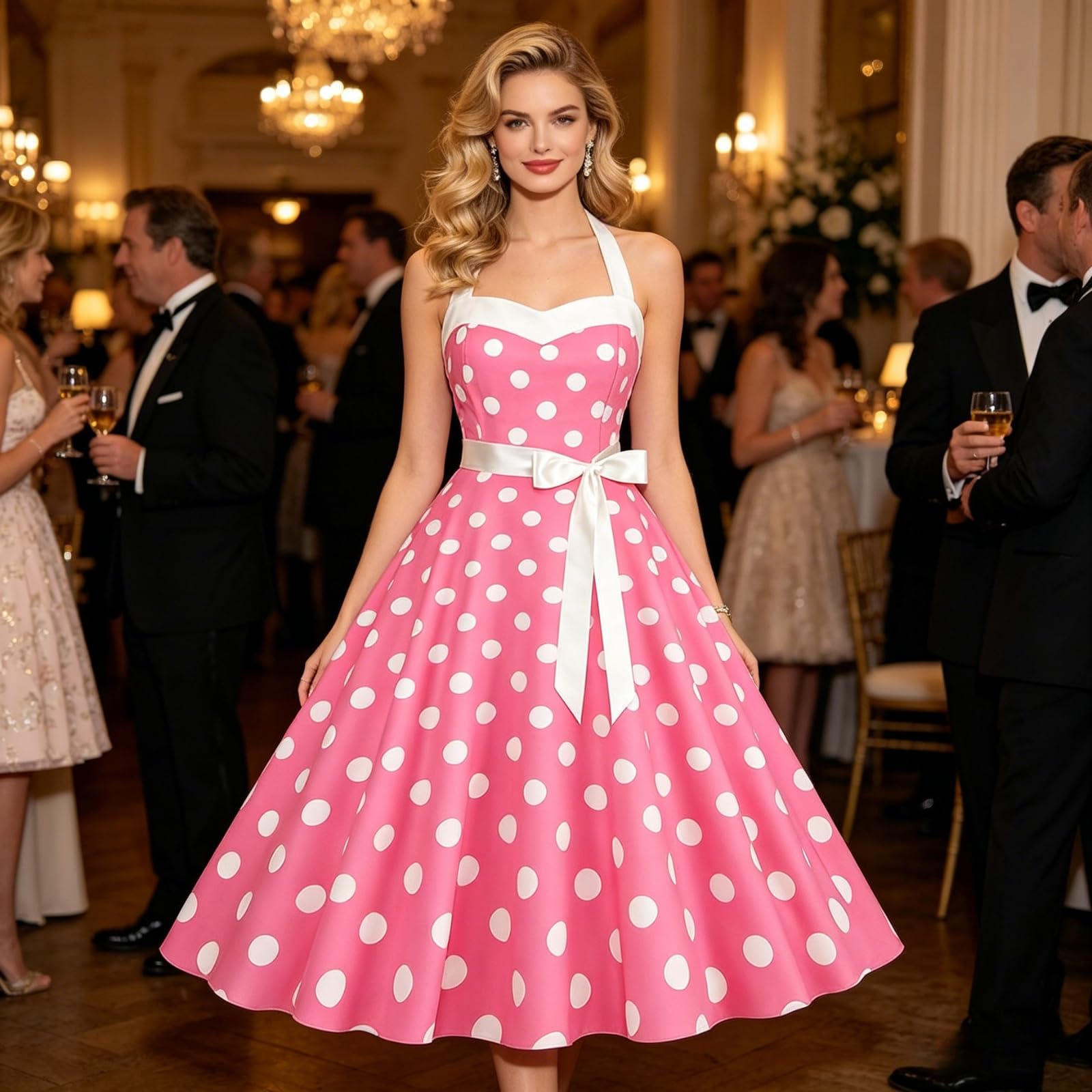 maxToonrain Robe de soirée vintage années 50 pour femme - Motif à pois - Style années 50 - Pour adultes