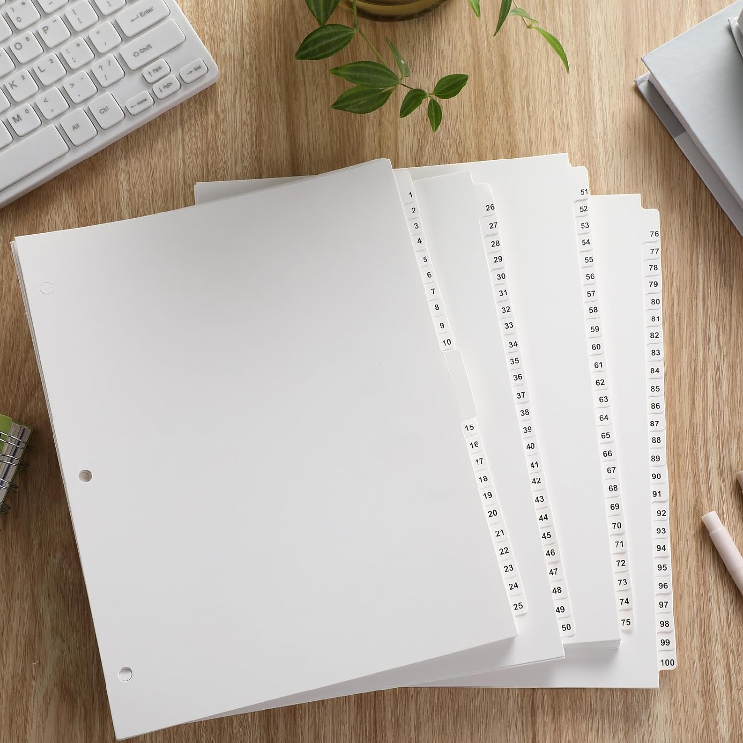 Yeaqee 101 Numbered Tabs for 3 Ring Binders, Letter Size Numbered Dividers 3 Hole Punched White Binder Index for File Notebook 8.5 x 11 Inch