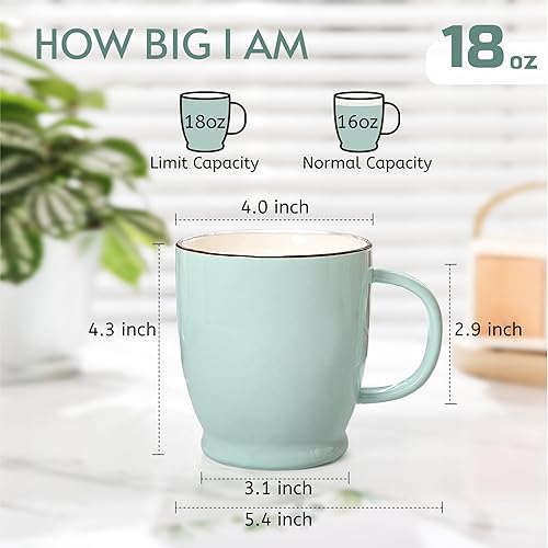 Miniatura 4 de Juego de 2 tazas de té grandes de 15 onzas con asas grandes, bonitas tazas de café de cerámica de porcelana, tazas de té irregulares únicas (azul