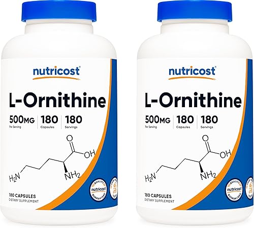 Nutricost L-Ornitina 500mg; 180 Cápsulas (2 Botellas)