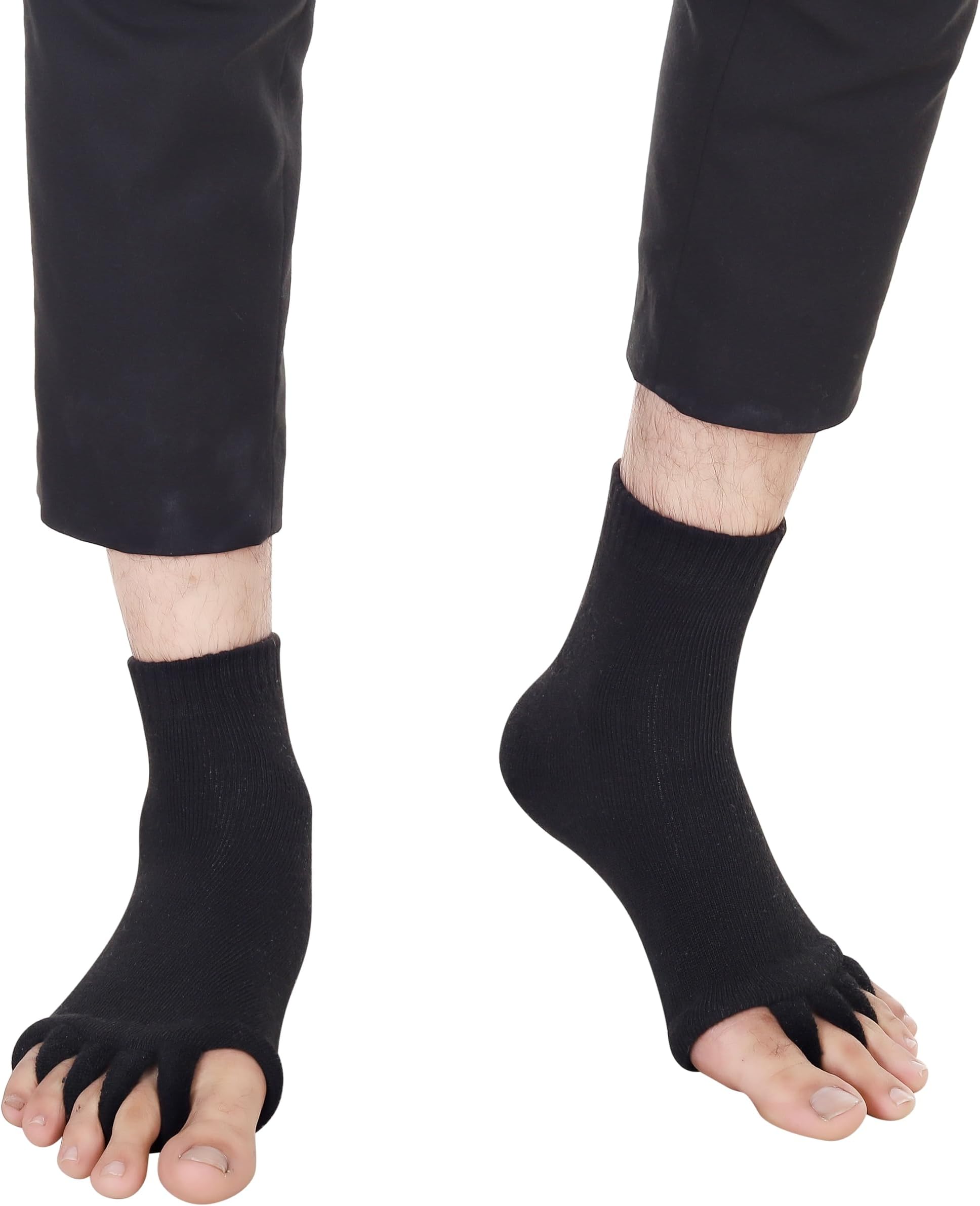 ORTINO™ Toe Separator Socks for easing bunion, hammer toes, plantar fasciitis, foot alignment and pain relief | (unisex) (Black)
