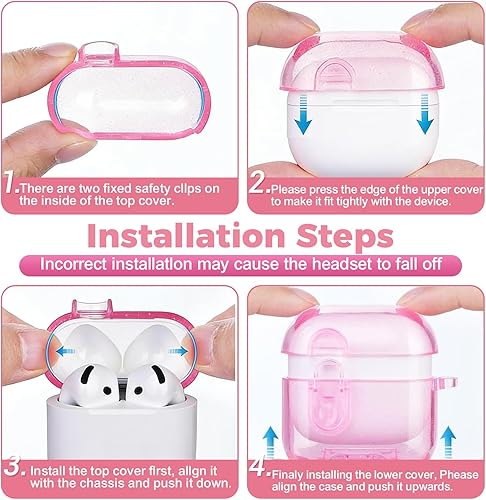 Miniatura 7 de for AirPods 4 Case 2024 with Secure Lock, Phone Stand & Bling Keychain | Pink TPU Protective Cover with Cleaning Kit, for Women Girls Rosa (Glitter
