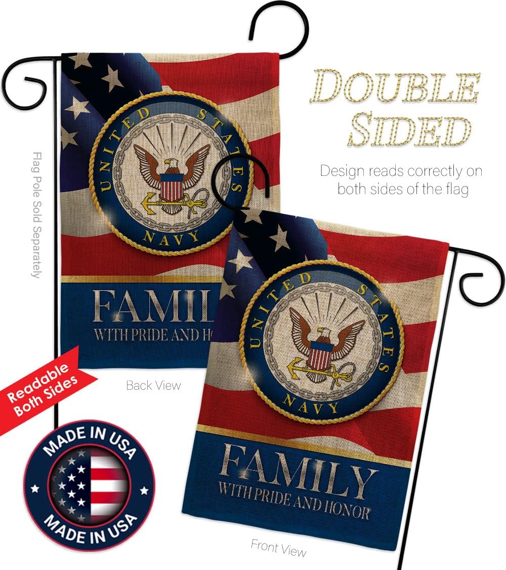 US Navy Family Honor Burlap Garden Flag - Armed Forces USN Seabee United State American Military Veteran Retire Official - House Decoration Banner Small Yard Gift Double-Sided Made In USA 13 X 18.5