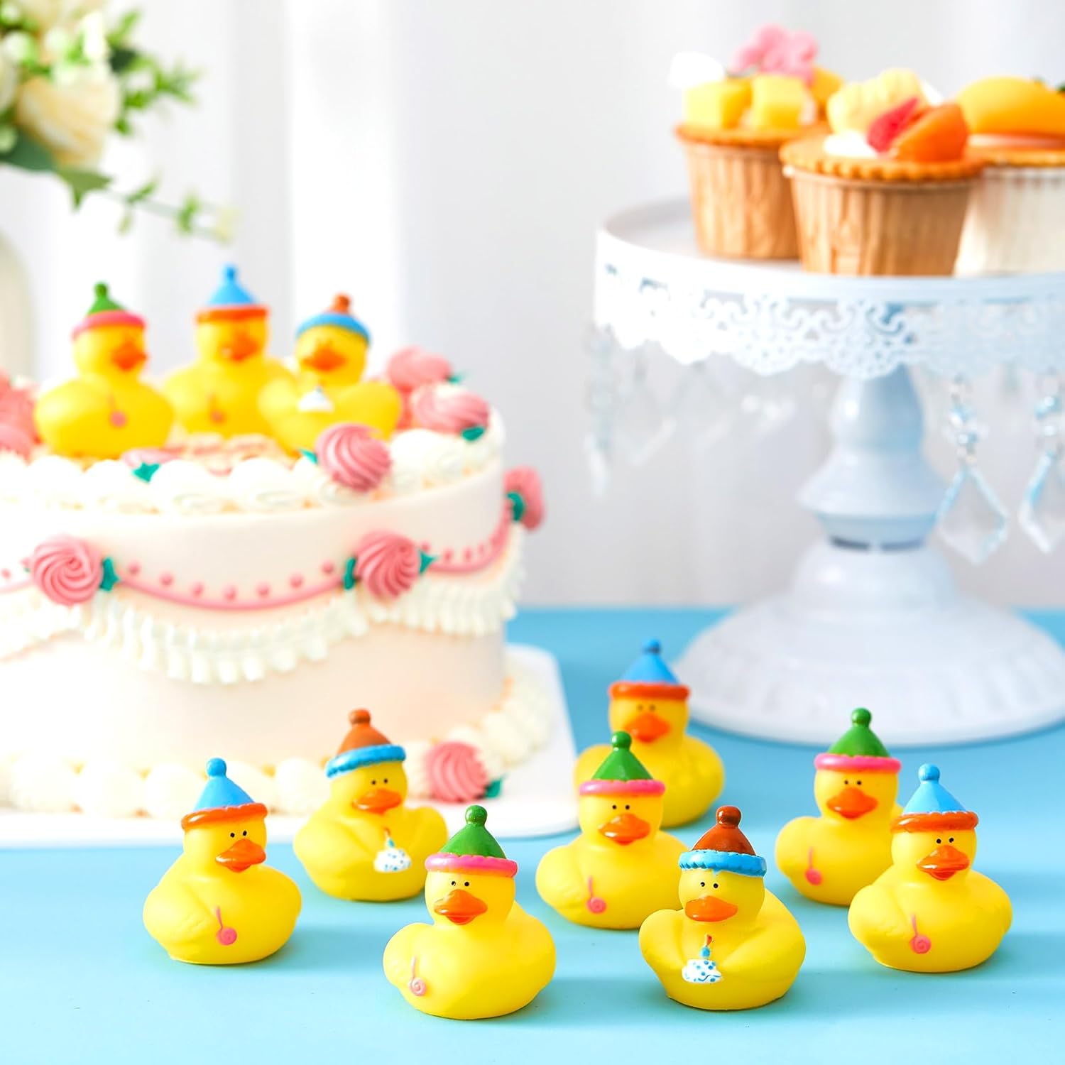 Deekin 50 Pcs Birthday Rubber Ducks Party Rubber Duck 2 Inch Small Rubber Ducks Mini Rubber Duckies Safe Bathtub Bathing Toy Party Favors Birthday Gifts for Baby Shower, Pool, New Year, Christmas