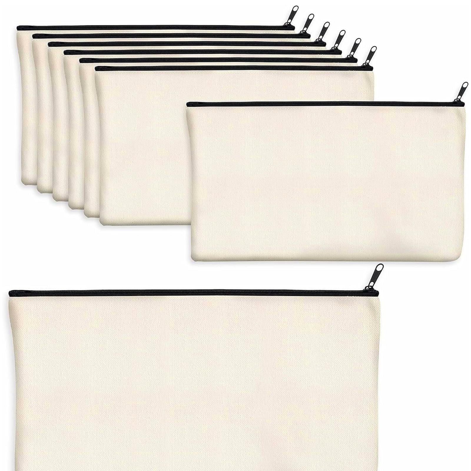 8 Pcs Canvas Makeup Bags, Blank Canvas Zipper Bags, Blank DIY Craft Make Up Cosmetic Pouches Bags for DIY Crafts Travel Storage Pencil 21 ×14 cm