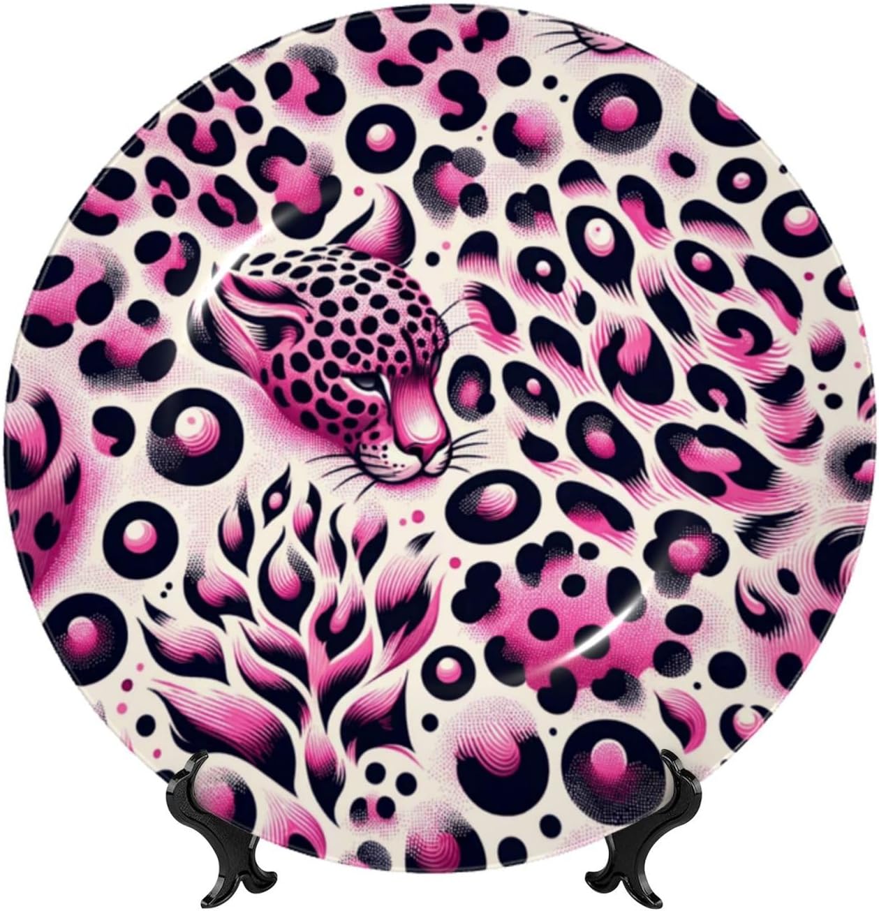 Leopard-Print-Wild 10 Inch Decorative Plate With Stand, Elegant Display Wall Plate For Home Decor
