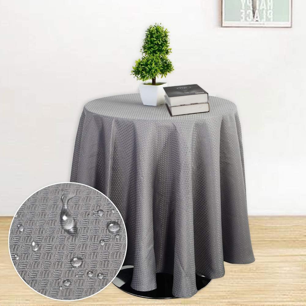 Haperlare Gray Tablecloth, 70 Inch Round Waffle Woven Fabric Table Cloth, Water-Repellent and Stain Resistant Table Cover for Buffet Table, Parties, Gray