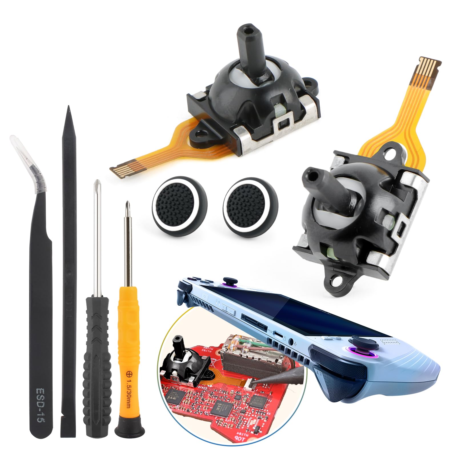 2Pack Hall Effect Joysticks for Asus ROG Ally RC71L Joystick Replacement for GPD Win3 Windows 10 3D Analog Sensor Module Thumb Stick Handheld Console Accessories Parts with Repair Tools