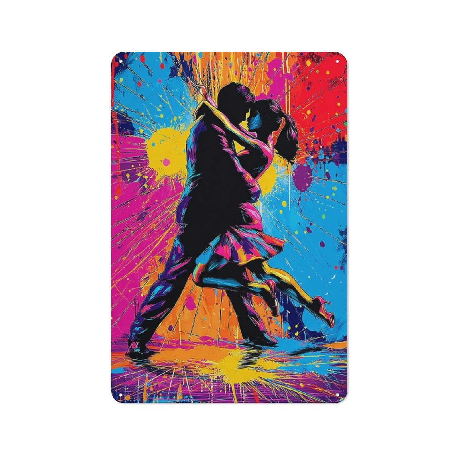 Junmoney Colorful Dance Silhouette Artwork -2 Old Style Metal Wall Decor 30X20cm, Decorative Tin Plaque For Cafe, Pub, Workshop Or Home Bar