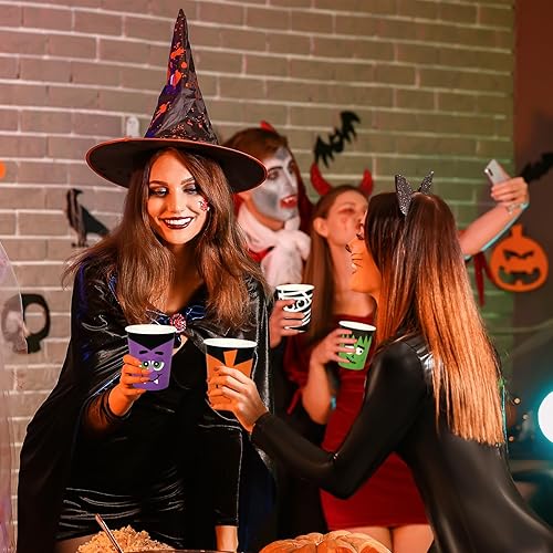 Miniatura 6 de Whaline 100 vasos desechables de Halloween de calabaza, vampiro, momia, monstruo, tazas de papel divertidas de dibujos animados para jugo, café,