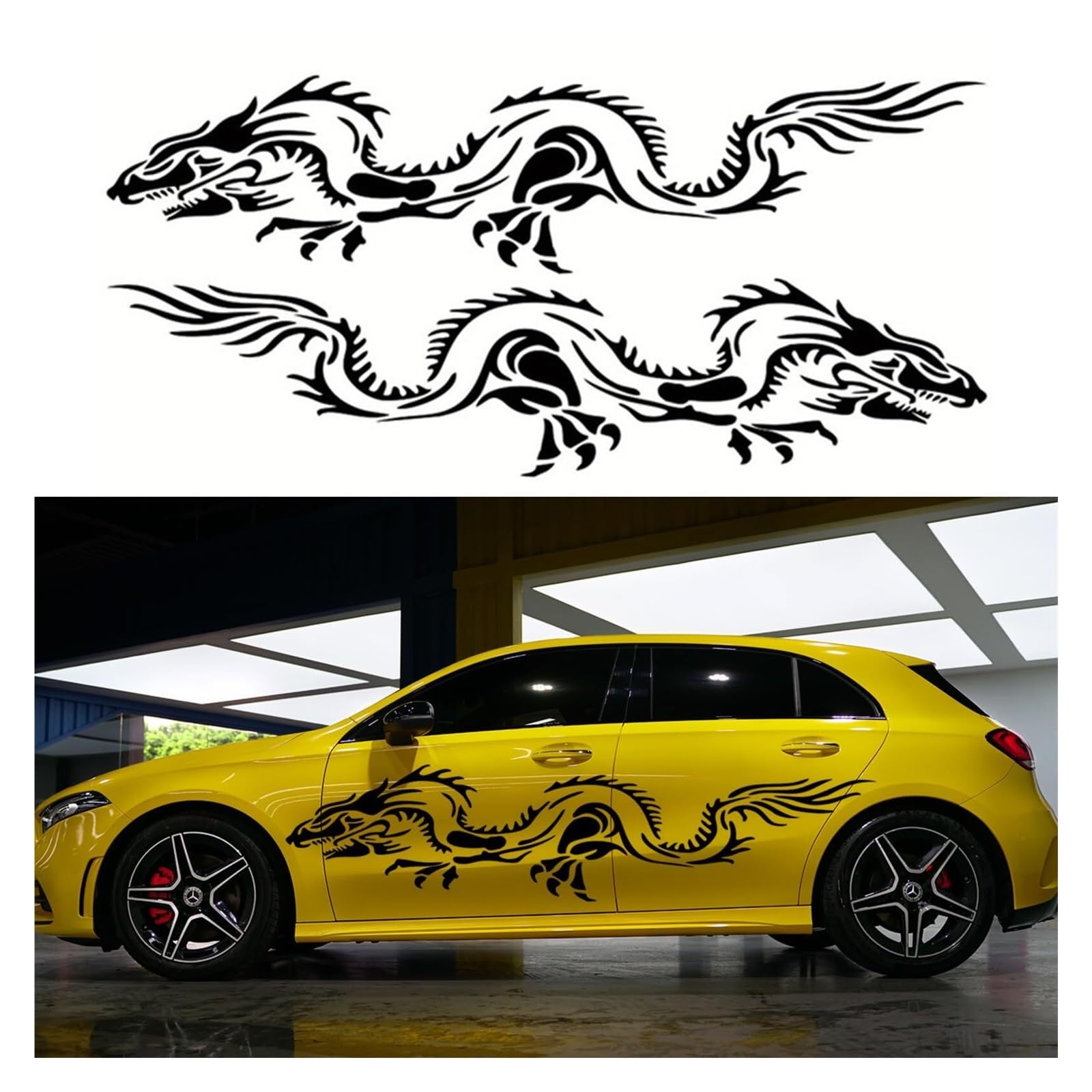 Kukuuu Black 2Pcs Car Body Side Stickers Dragon Graphics Self-Adhesive Vinyl Decals(Black)