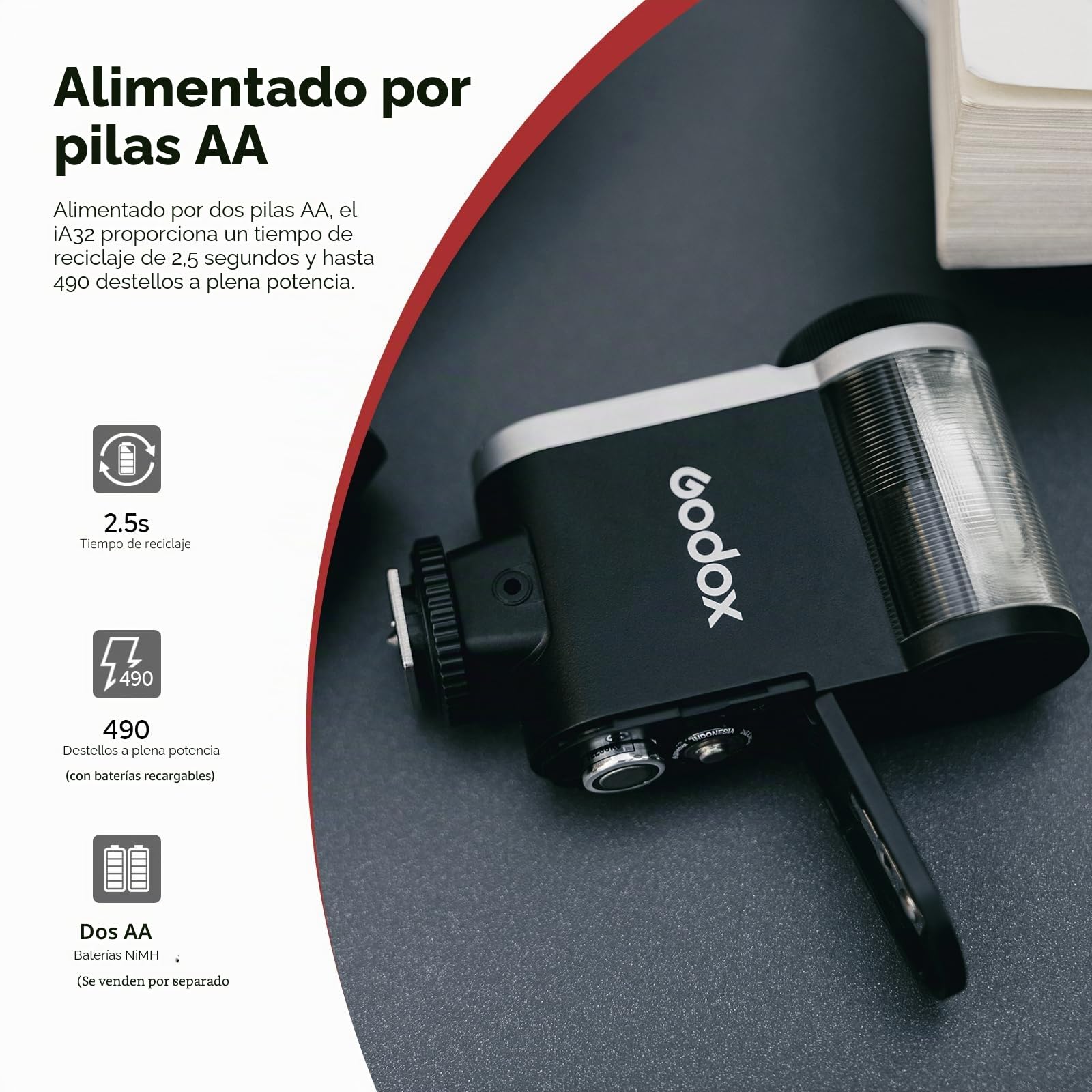 GODOX iA32 Mini Flash de Cámara, Flash de Zapatos Calientes con Salida de Potencia de 8 Niveles, 490 Flashes de Potencia Completa, Control óptico S1/S2, Zapata de Contacto único