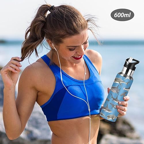 Miniatura 6 de Botella de agua de acero inoxidable con tapa con pajilla, botella de agua deportiva aislada de 20 onzas, termo para deportes, gimnasio, al aire