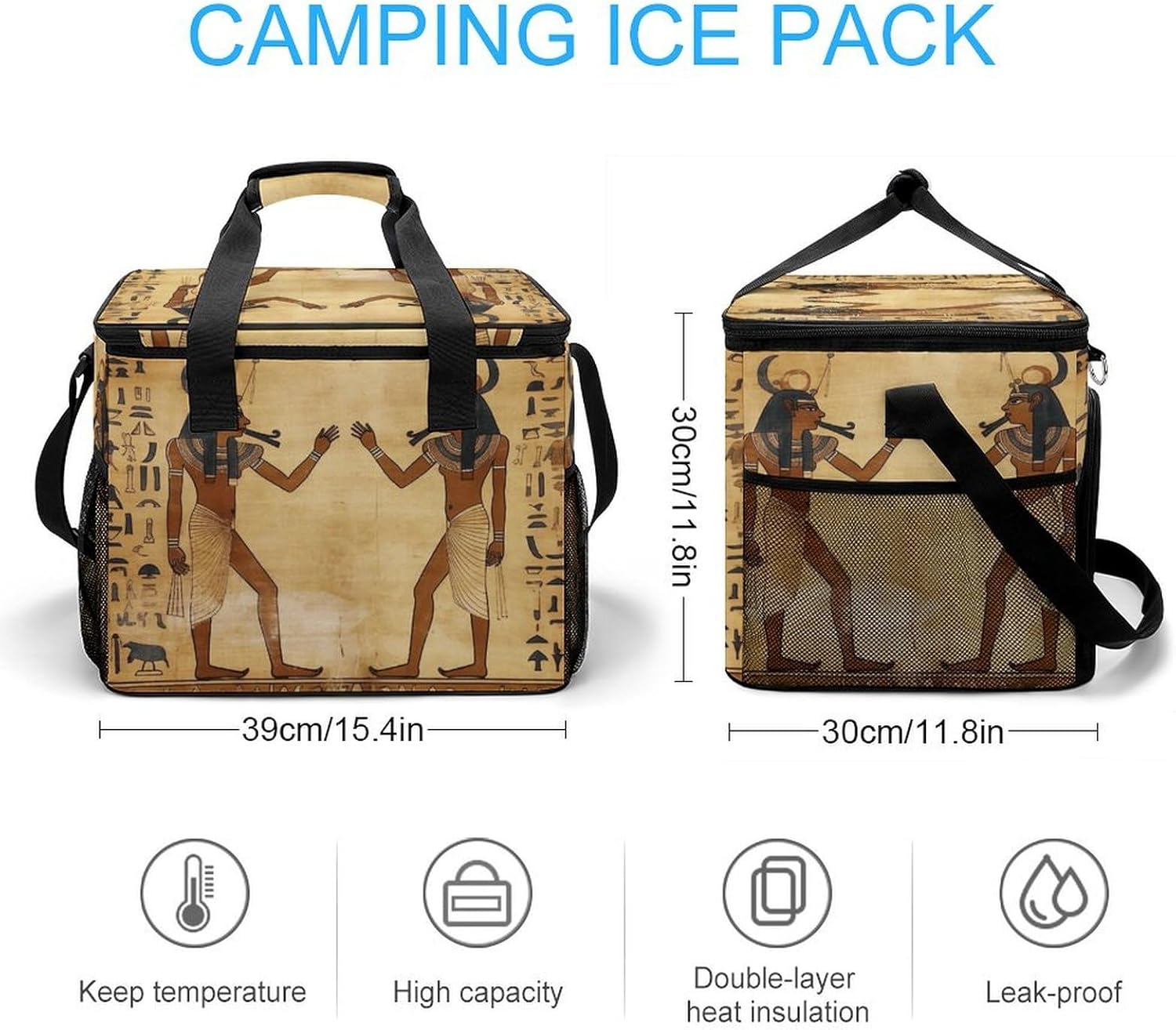 Insulated Picnic Backpack Tote Bag, Large Capacity 30L Ancient Egyptian Cooler Bag Leakproof Beach Bags Portable Lunch Box Waterproof Picnic Basket for Beach Camping BBQ